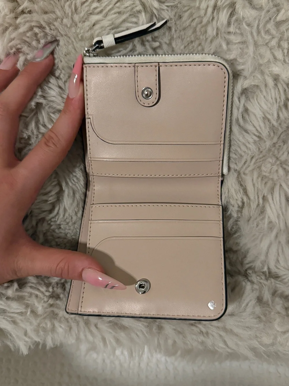 Kate Spade Two-Tone Compact Zip Wallet in White and Blush